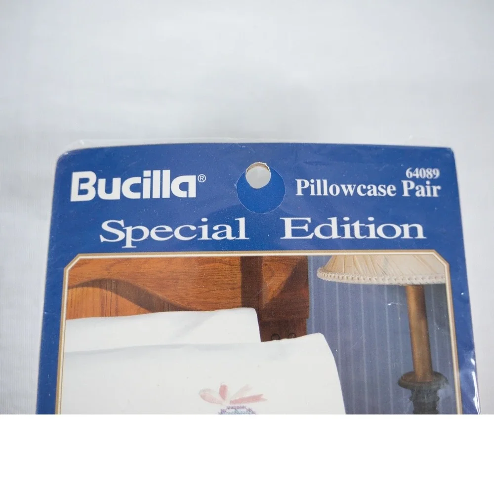 Bucilla Embroidery Kit Pillowcase Standard White NEW Quilted Hearts 64089 Pair
